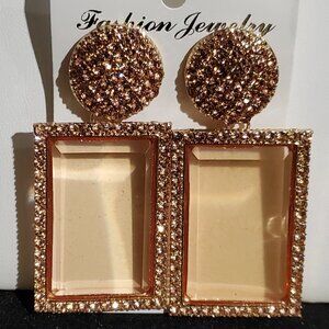 NWT - Champagne Rhinestone Fashion Statement Earrings